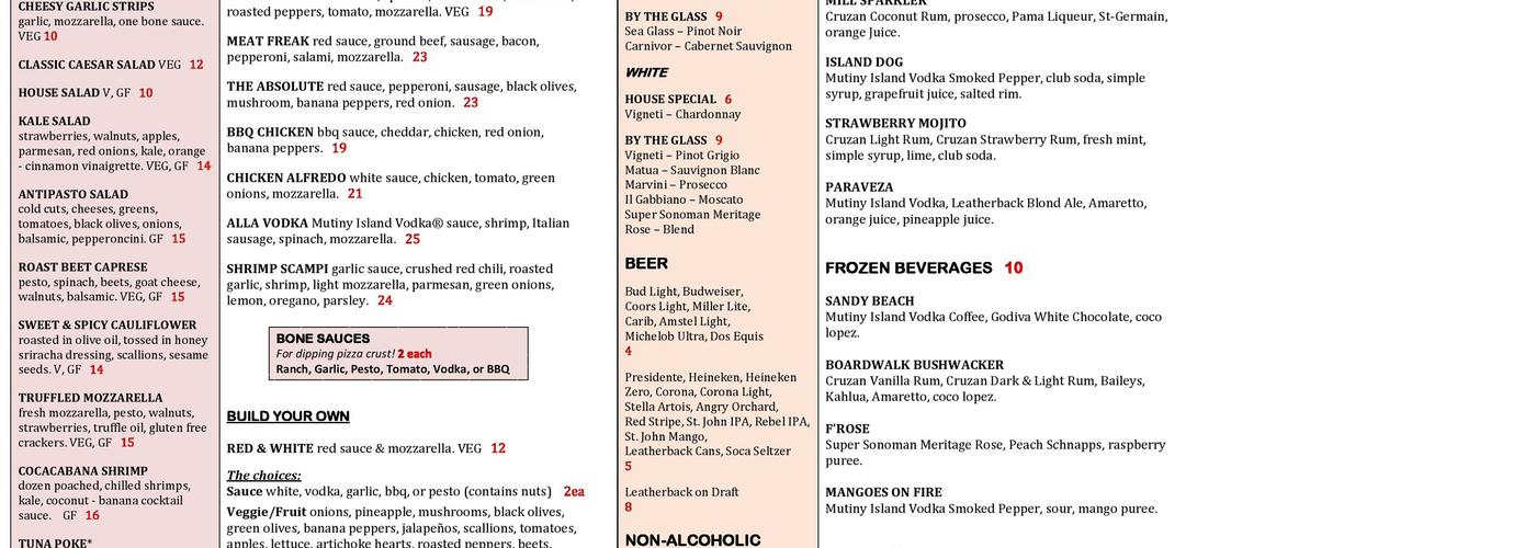Brick oven pizza Menu