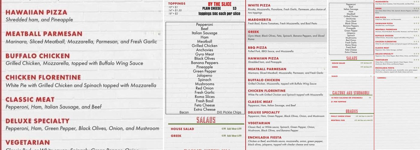 Margheritas New York Style Pizzeria Menu