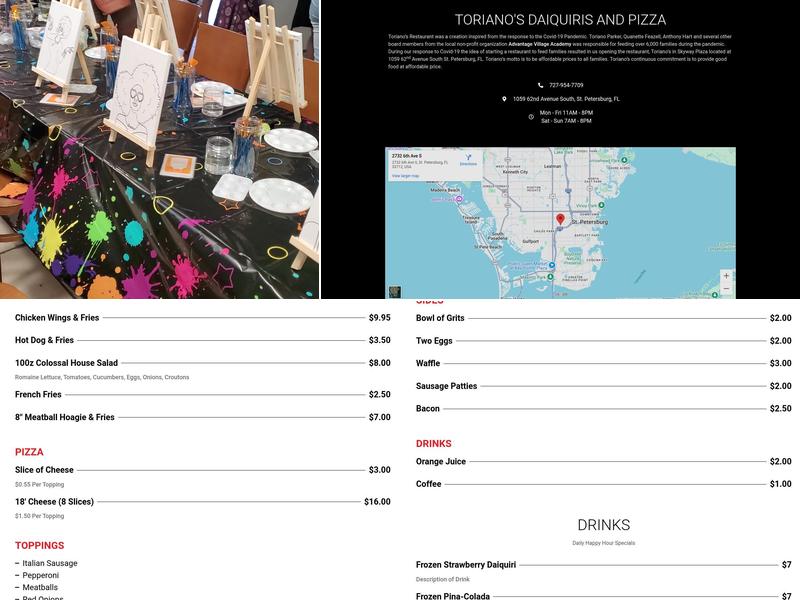 Toriano's Pizza and Much More Menu