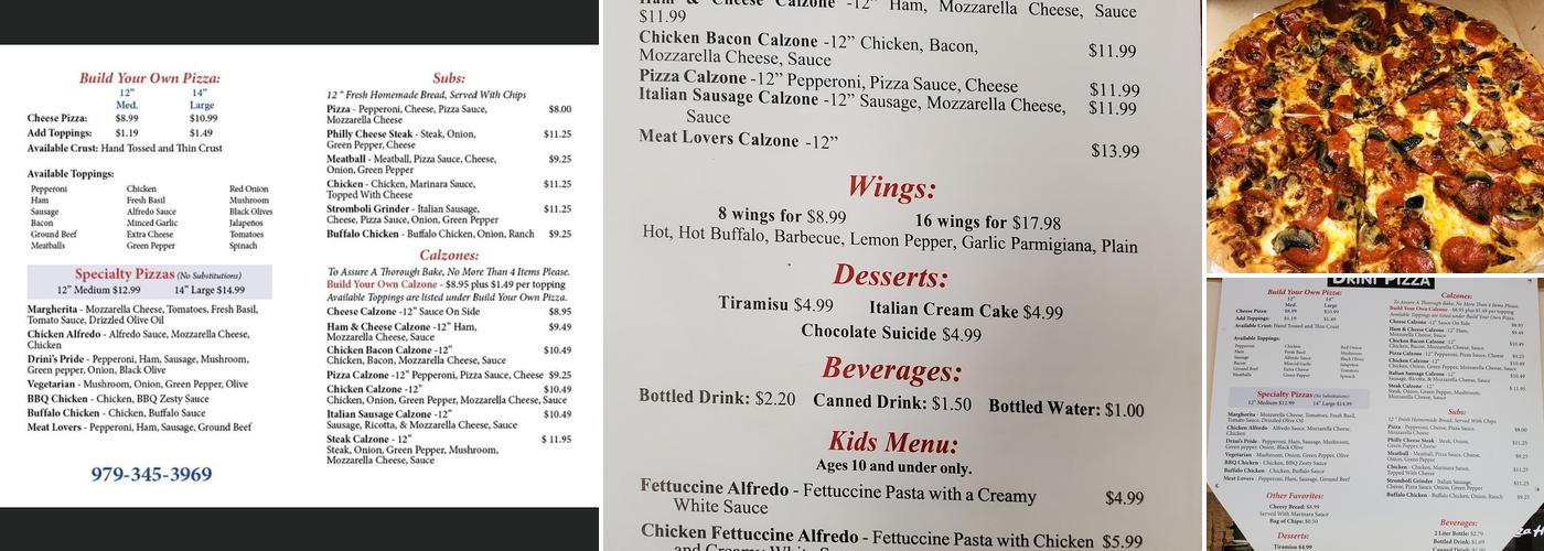 Drini Pizza Menu