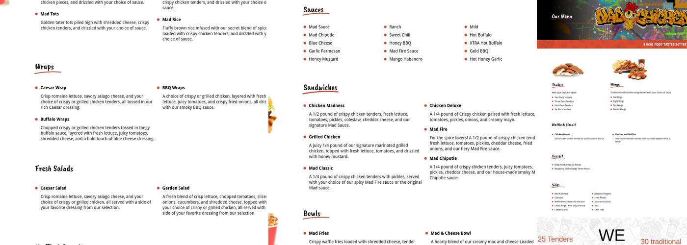 Mad Chicken Menu