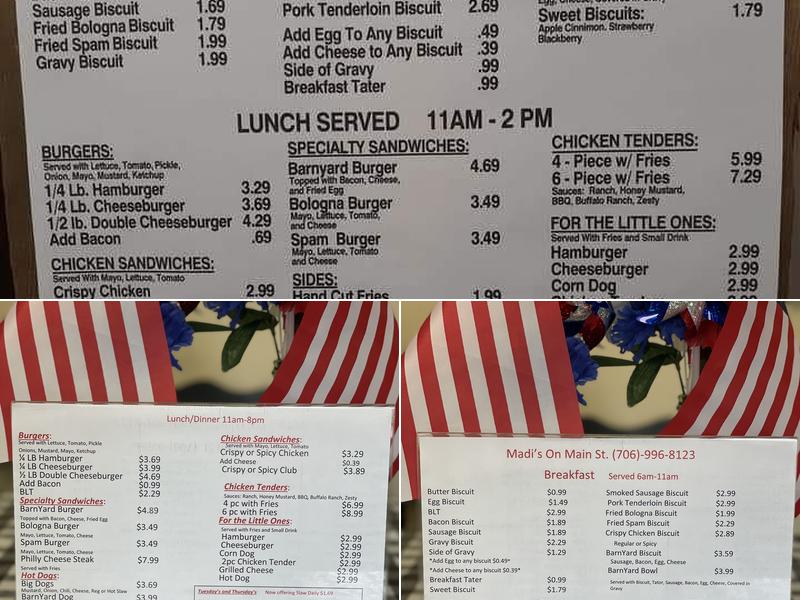 Madis on main st Menu