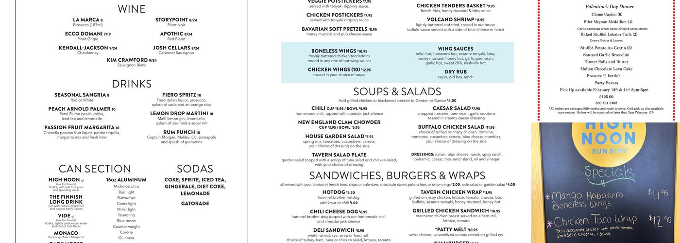 Tavern At The Meadows Menu