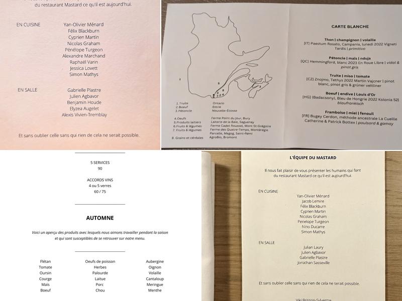 Restaurant Mastard Menu