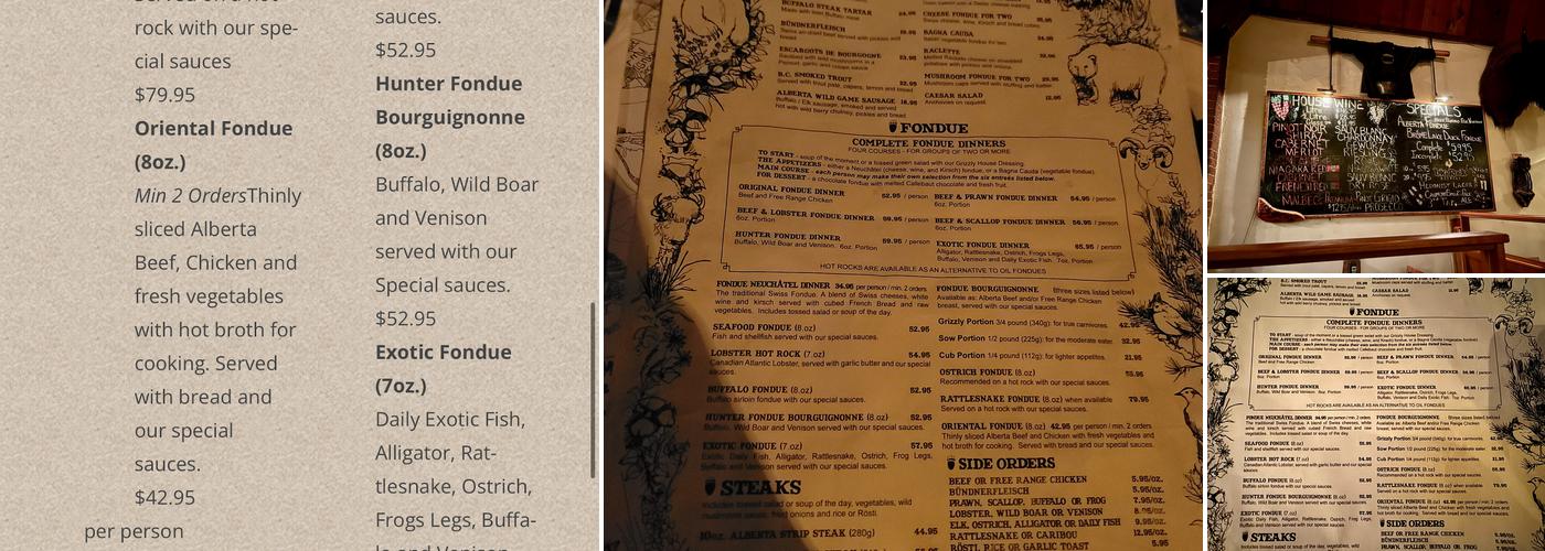 The Grizzly House Menu