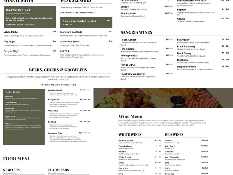 Urban Pine Winery Menu