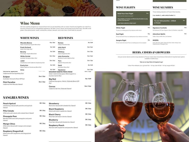 Urban Pine Winery Menu
