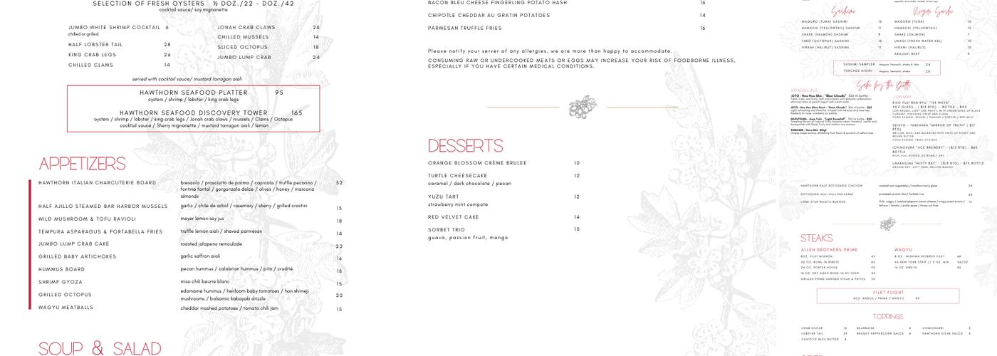 Hawthorn Sushi, Steak & Seafood Menu