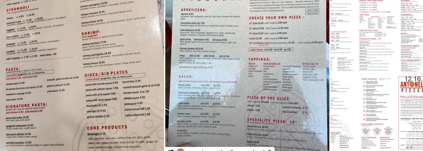 Antonella's Pizzeria Menu