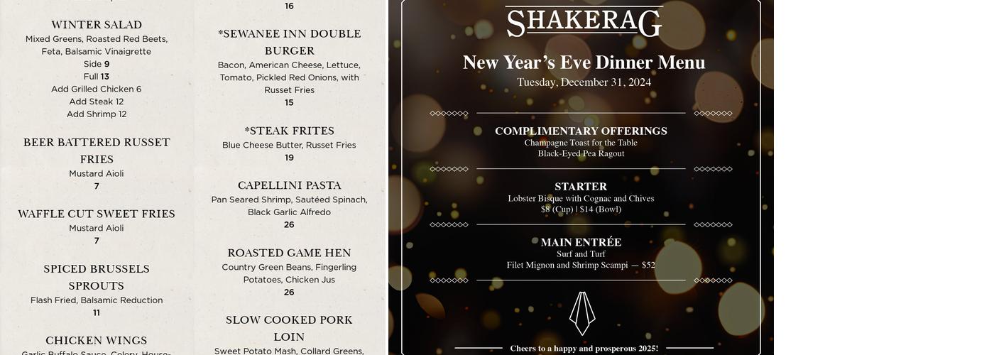 Shakerag Menu