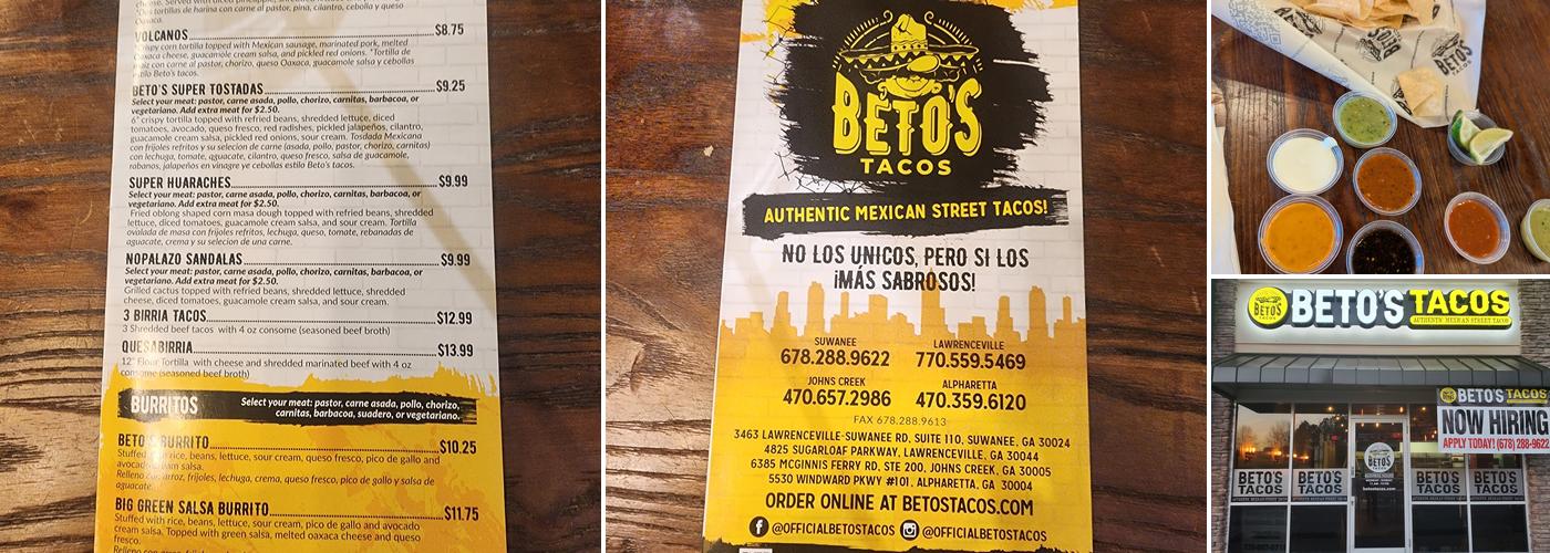 Beto's Tacos - Sugarloaf Menu
