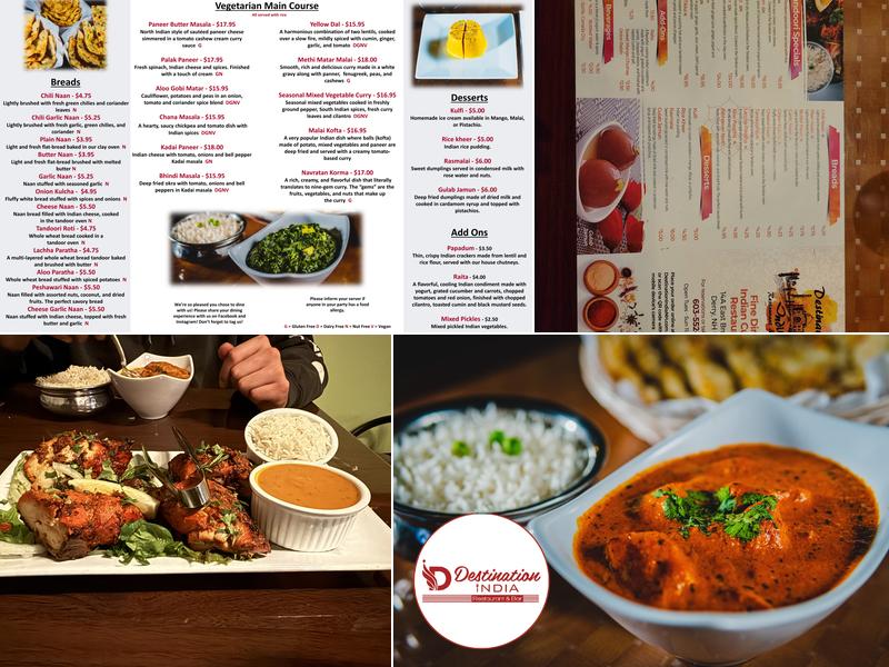 Destination India Restaurant & Bar Derry, NH Menu