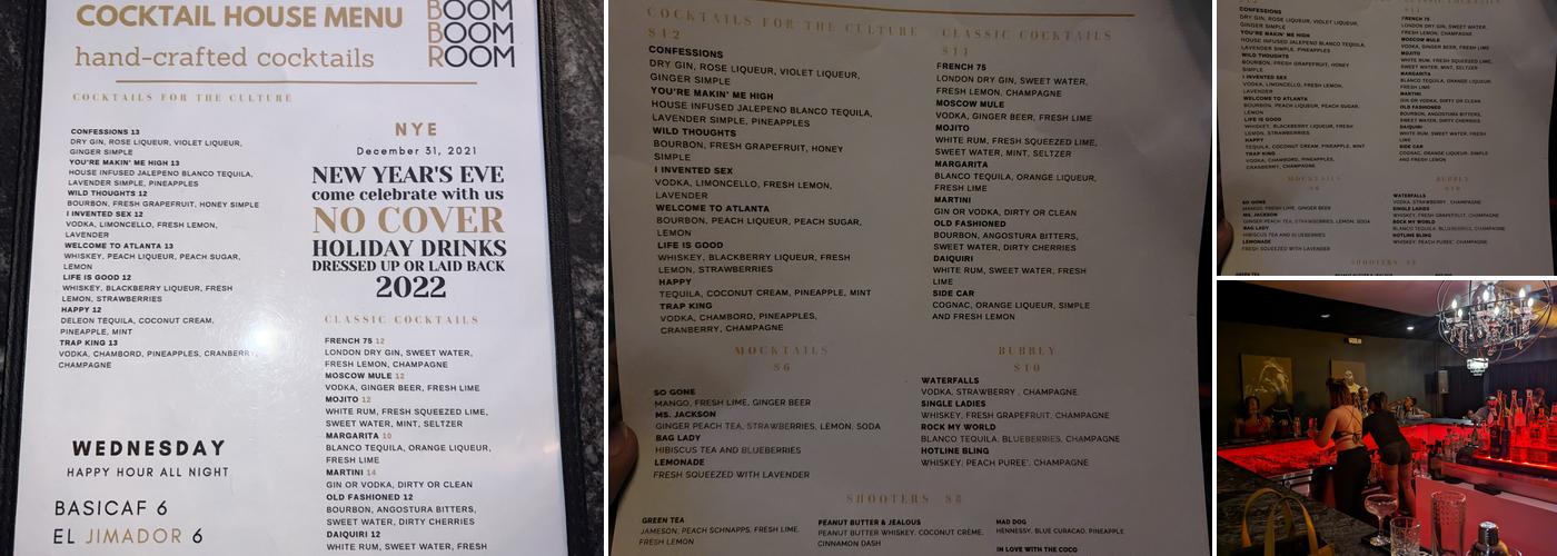 The Boom Boom Room Menu