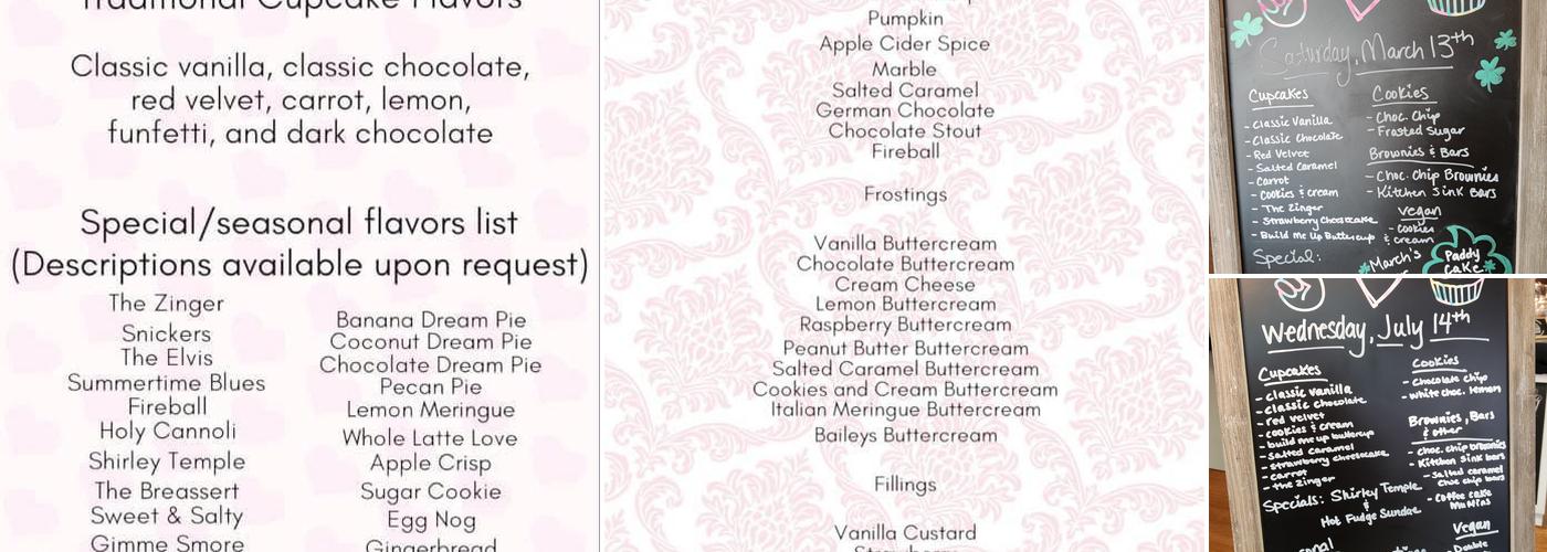 Peace, Love, and Cupcakes Menu