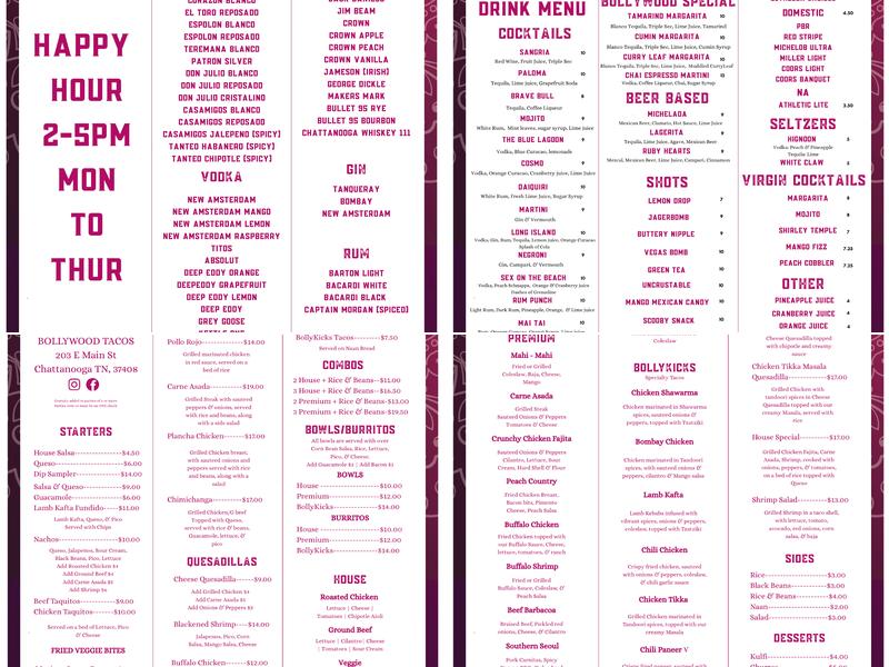 Bollywood Tacos and Bar Menu