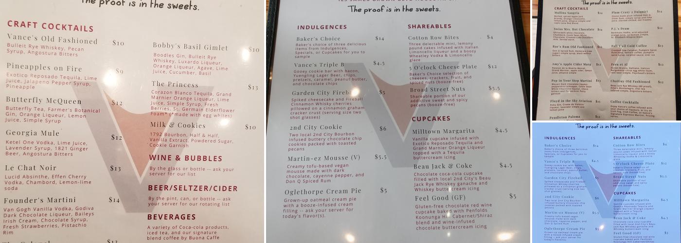 Vance's Bakery Bar Menu
