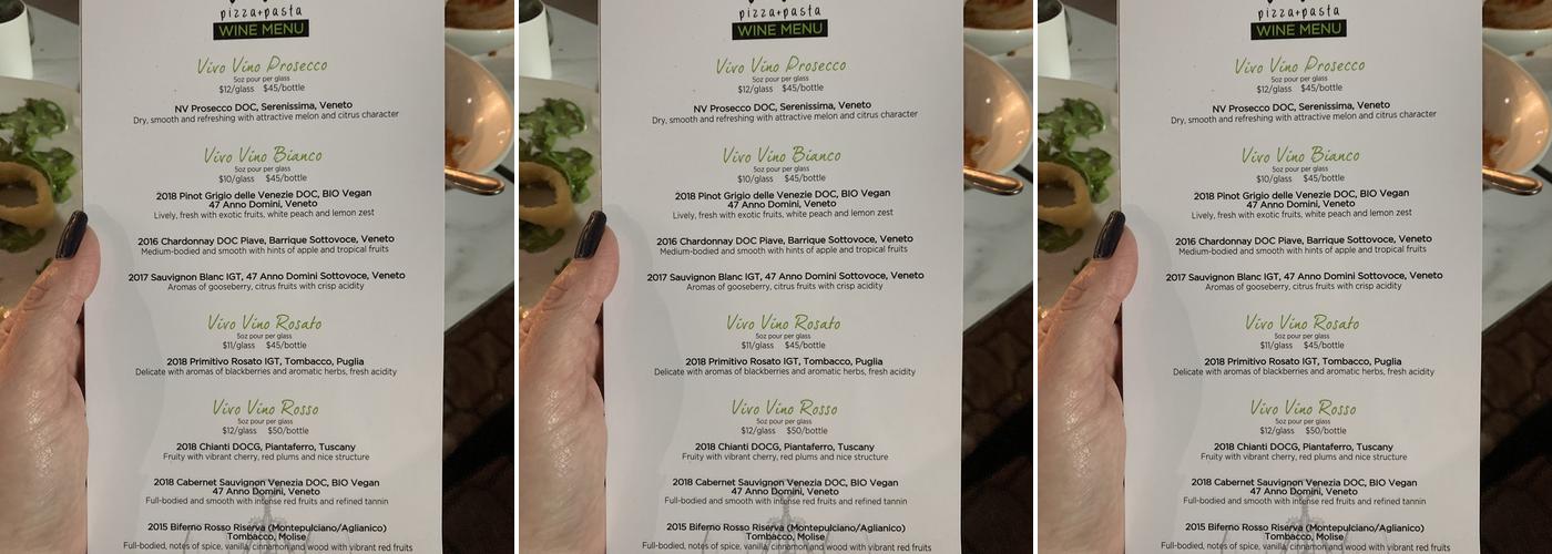 Vivo Pizza+Pasta Menu