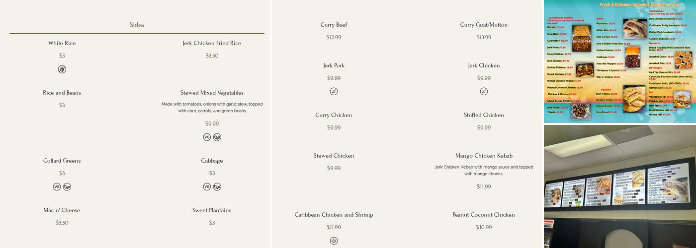 M&J Caribbean Cuisine Menu