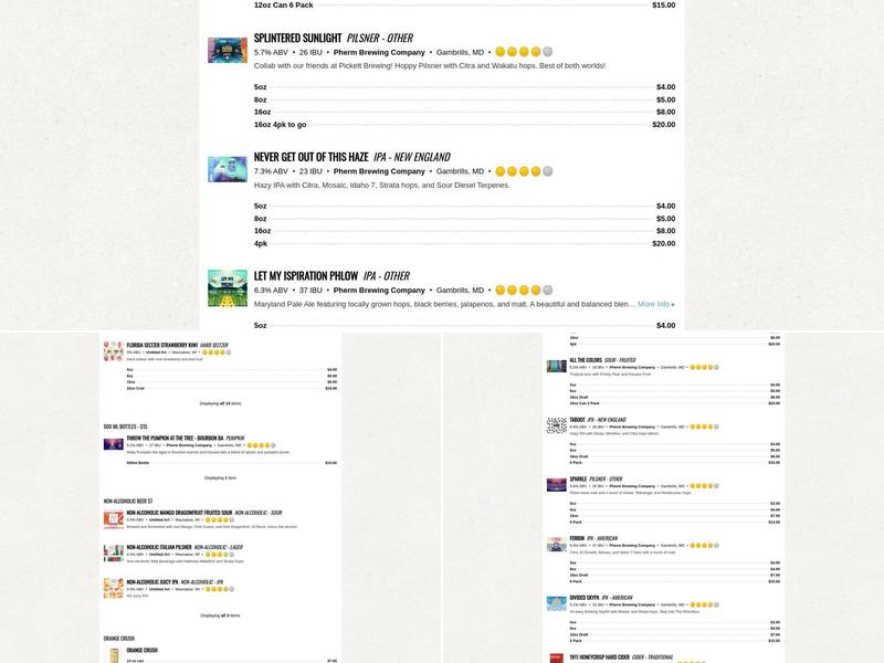 Pherm Brewing Company Menu