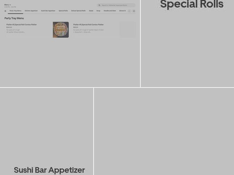 Yellowtail Japanese Bistro Menu