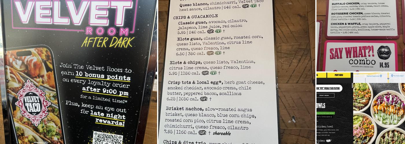 Velvet Taco Menu