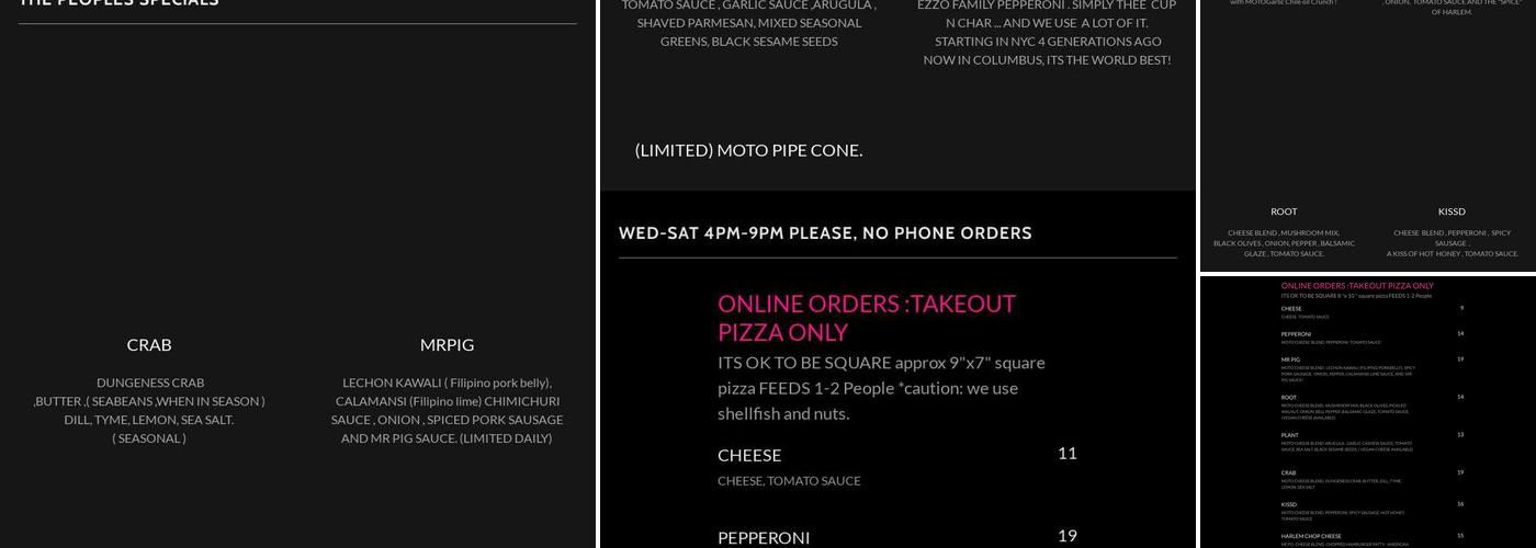 MOTO Pizza West Seattle Menu