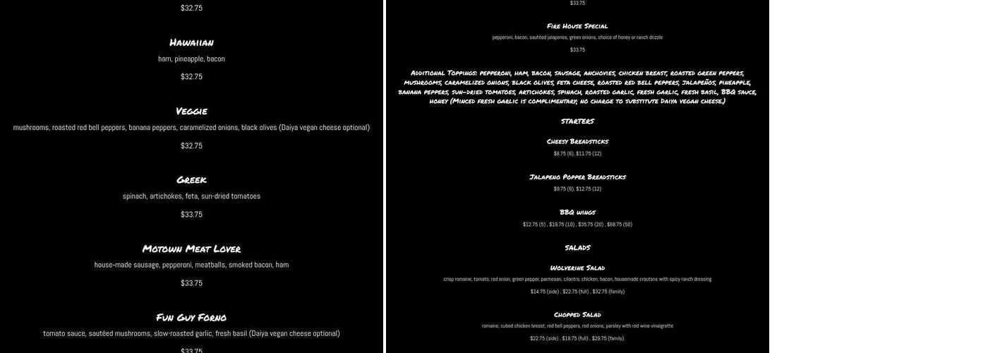 8Mileπ Detroit Style Pizza Menu