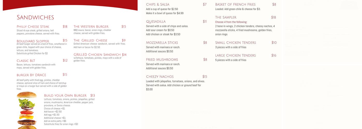 Back on the Boulevard Menu