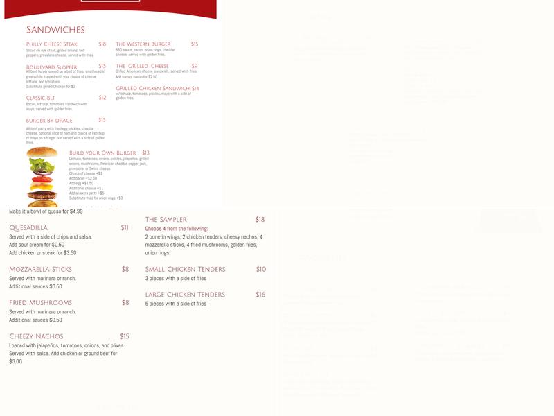 Back on the Boulevard Menu