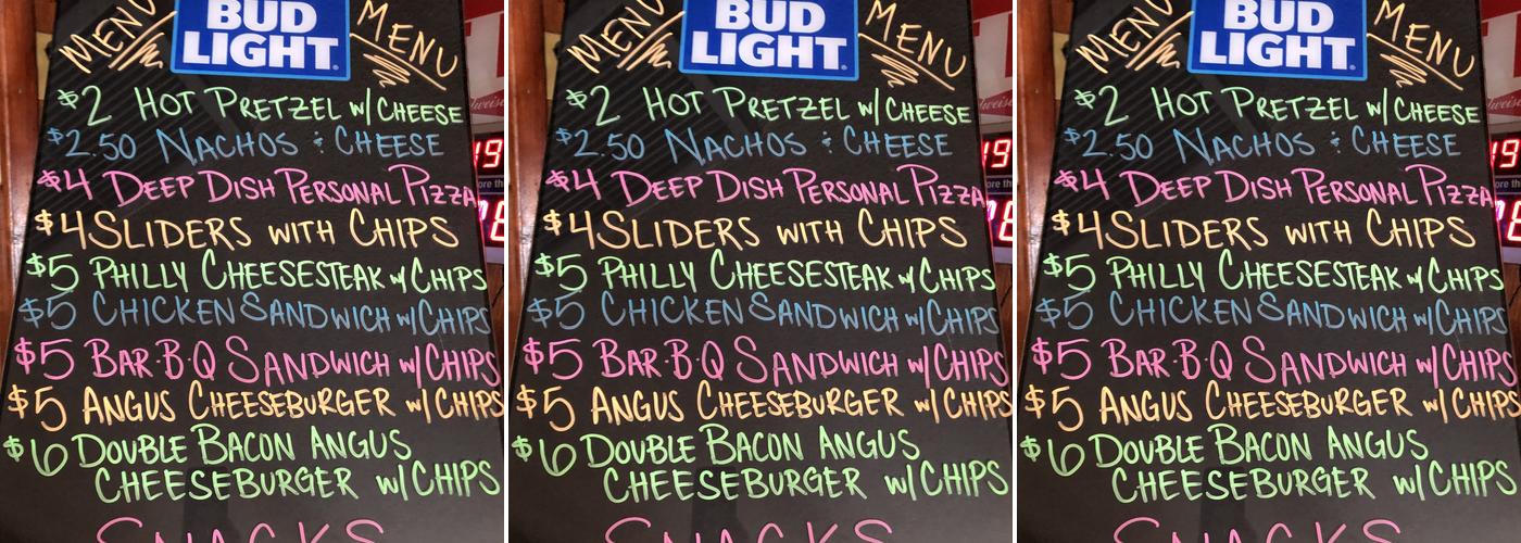 Be Back's Lounge Menu