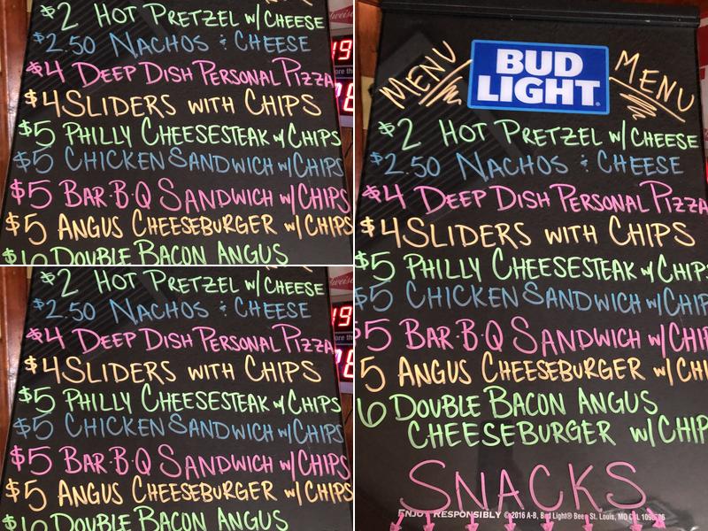 Be Back's Lounge Menu