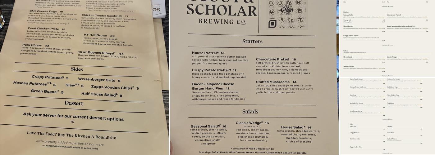 Scout & Scholar Brewing Co. Menu