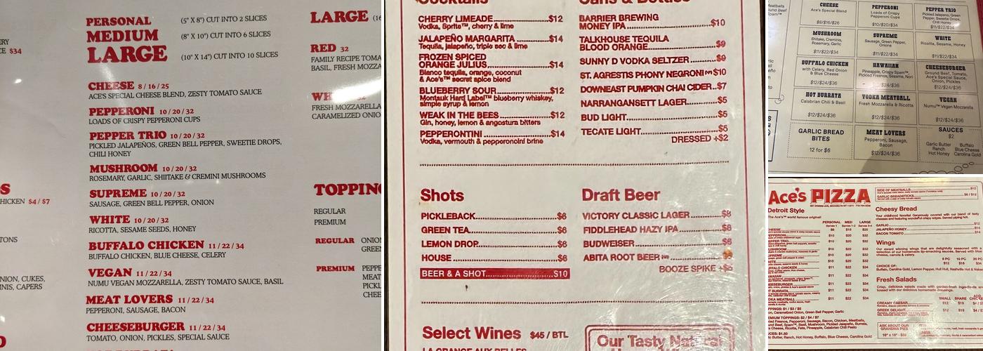 Ace's Pizza Menu