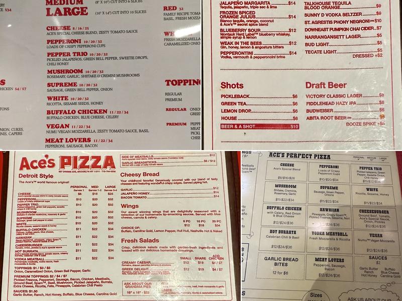 Ace's Pizza Menu