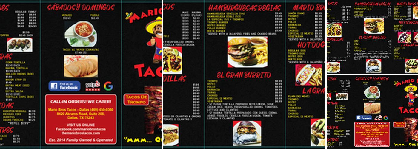Mario Bros Tacos Menu