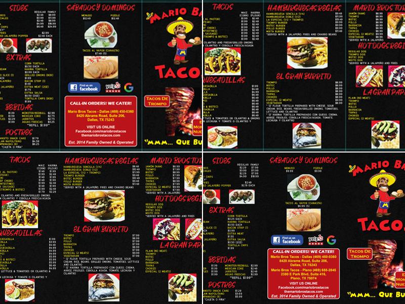 Mario Bros Tacos Menu