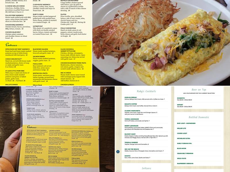 Ruby's Family Restaurant Menu