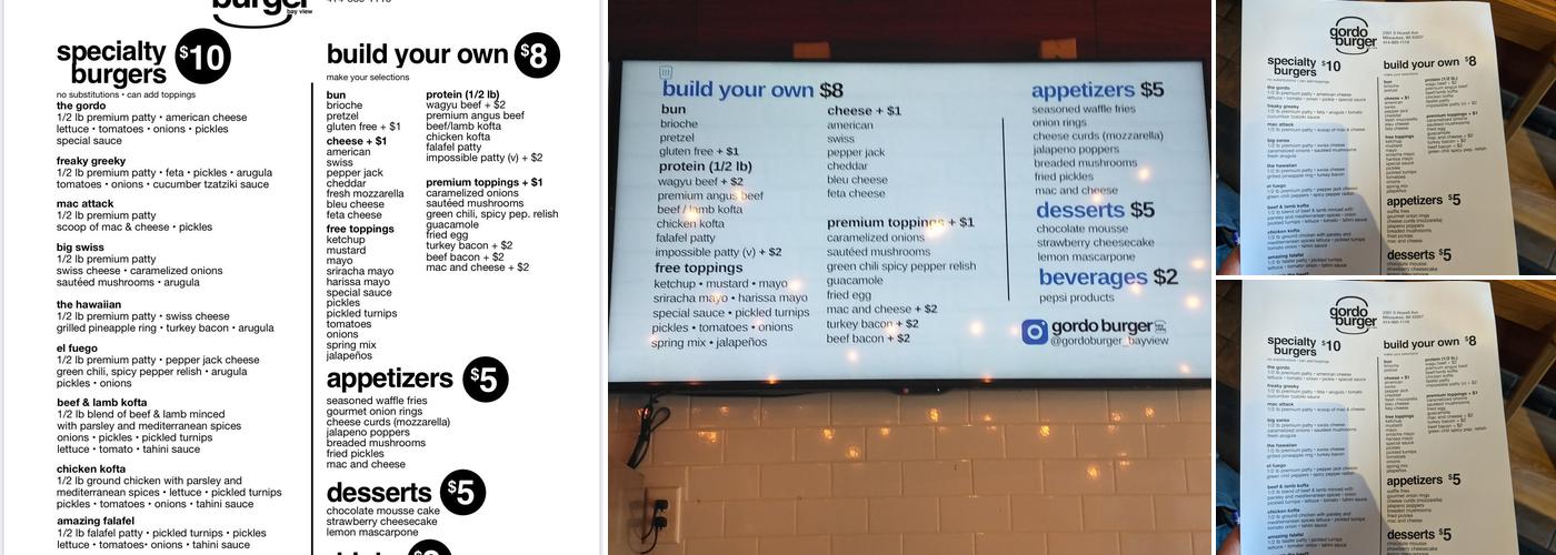 Gordo Burger Menu