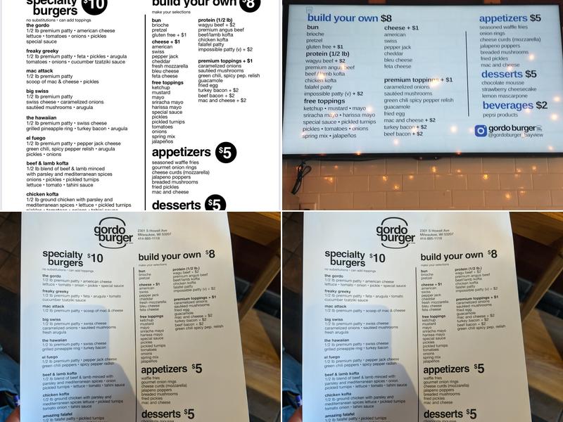 Gordo Burger Menu