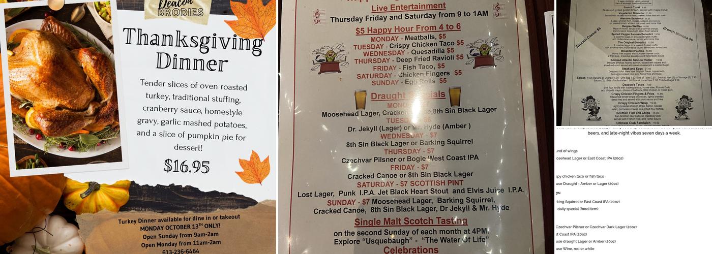 Deacon Brodies Pub Menu