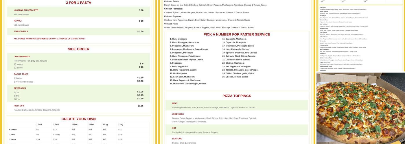 Pizza Factory Menu