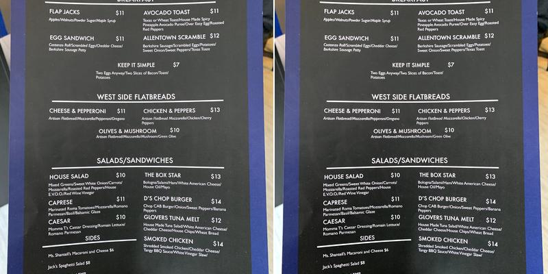 Allentown Cafe Menu
