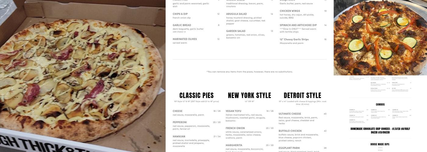 Through Thick & Thin Pizza Menu
