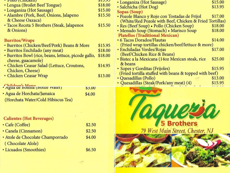 5 Brothers Taqueria Menu