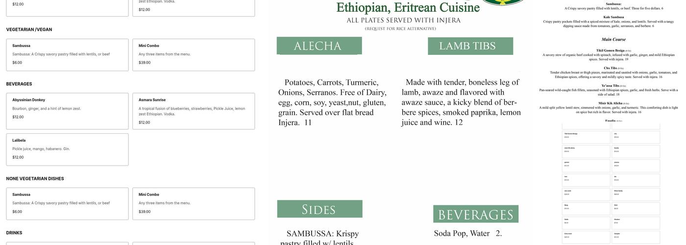 Makeda's Cuisine Menu