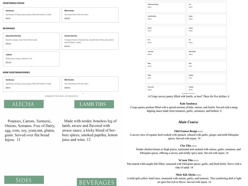 Makeda's Cuisine Menu