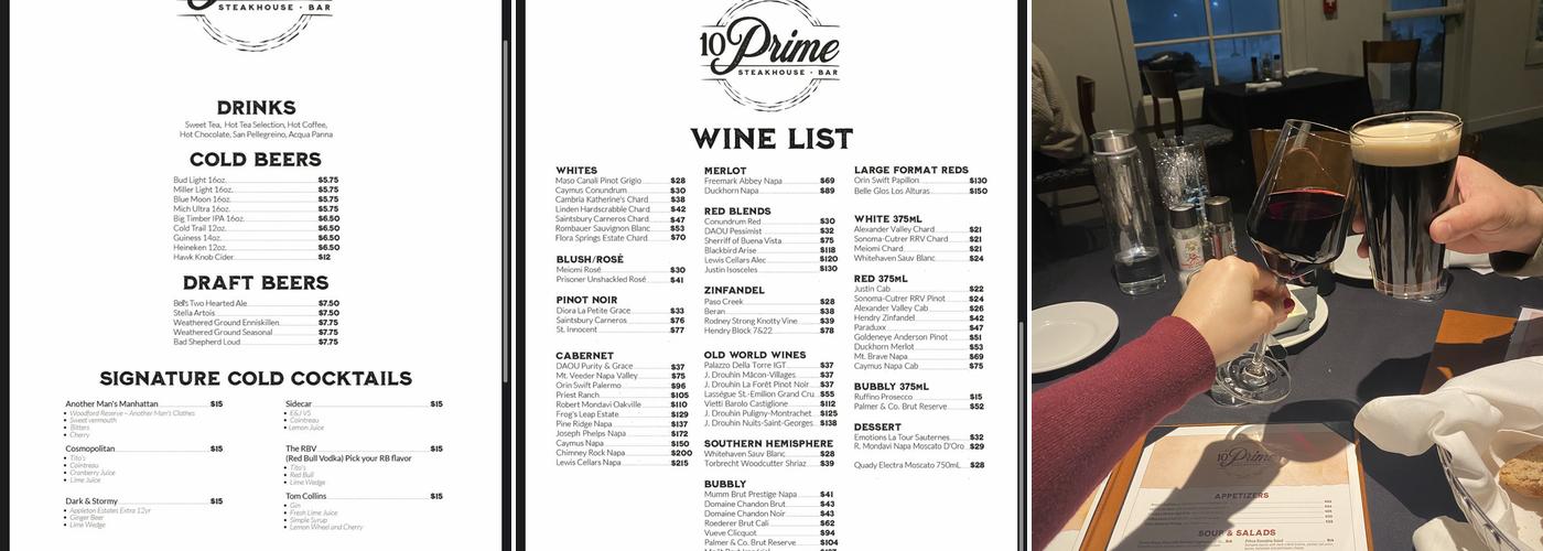 10 Prime Steakhouse and Bar Menu