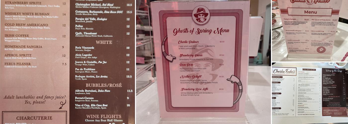 Charlie Foster's Espresso + Wine Bar Menu