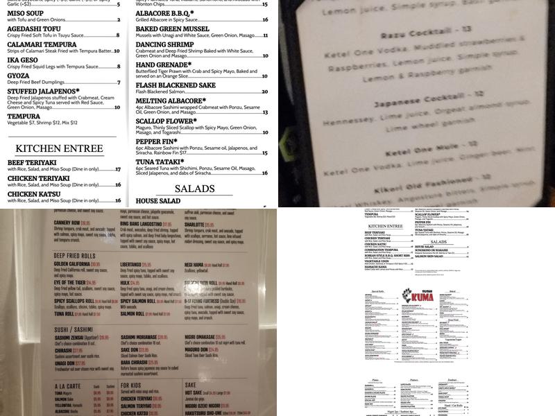 Sushi Kuma Menu