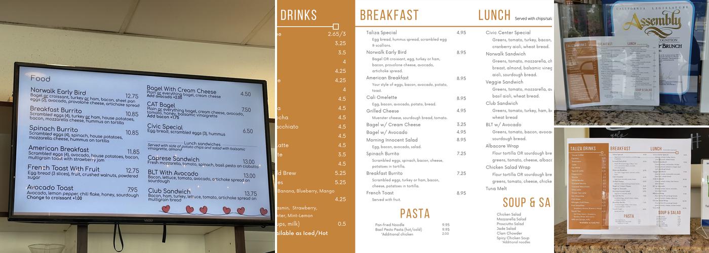 Taliza Coffee & Brunch Menu